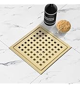 Kuaisailsk 6 Inch Shower Drain 304 Stainless Steel Brushed Gold Square Shower Floor Drain Kit wit...