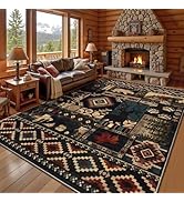 LOKHOM 6x9 Rustic Bear Area Rug, Machine Washable Vintage Distress Cabin Bear Rug, Non-Slip Soft ...
