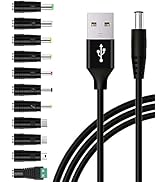 Universal USB to DC 5V Power Cord 5.5x2.1mm Plug Charging Cable with 11 Connectors Adapters(6.3x3...