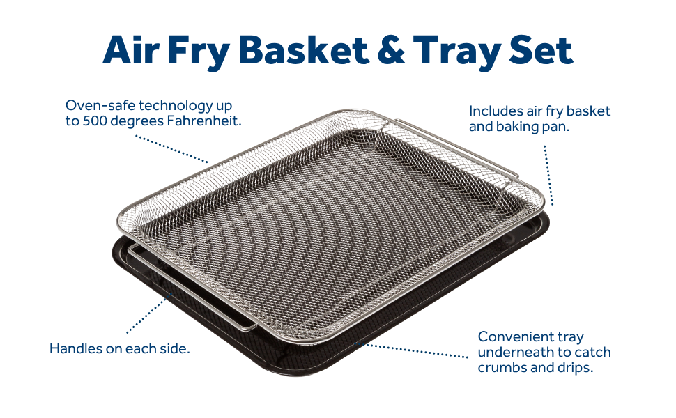 GE Appliances Air Fryer Basket and Tray Set Oven, 15x12 Inch, Oven Safe to 500°F, Dishwasher Safe