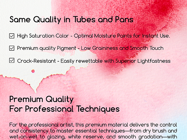 Watercolor Paint Set: vivid, smooth, rewet in seconds for dry-brush,wet-on-wet,glazing and gradation