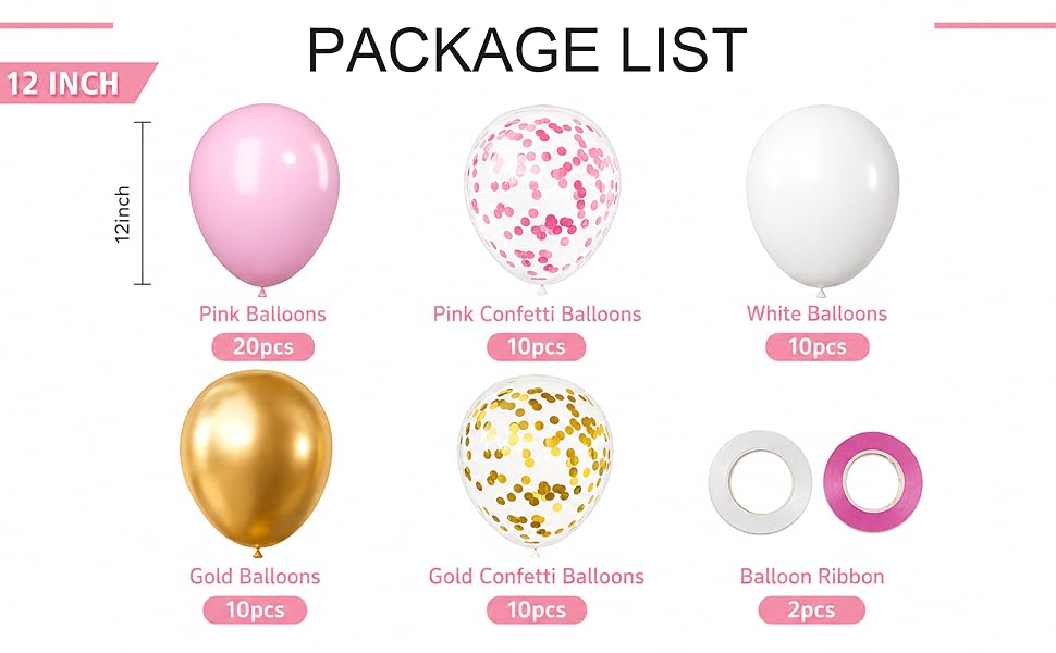 Pink White Gold Confetti Balloons