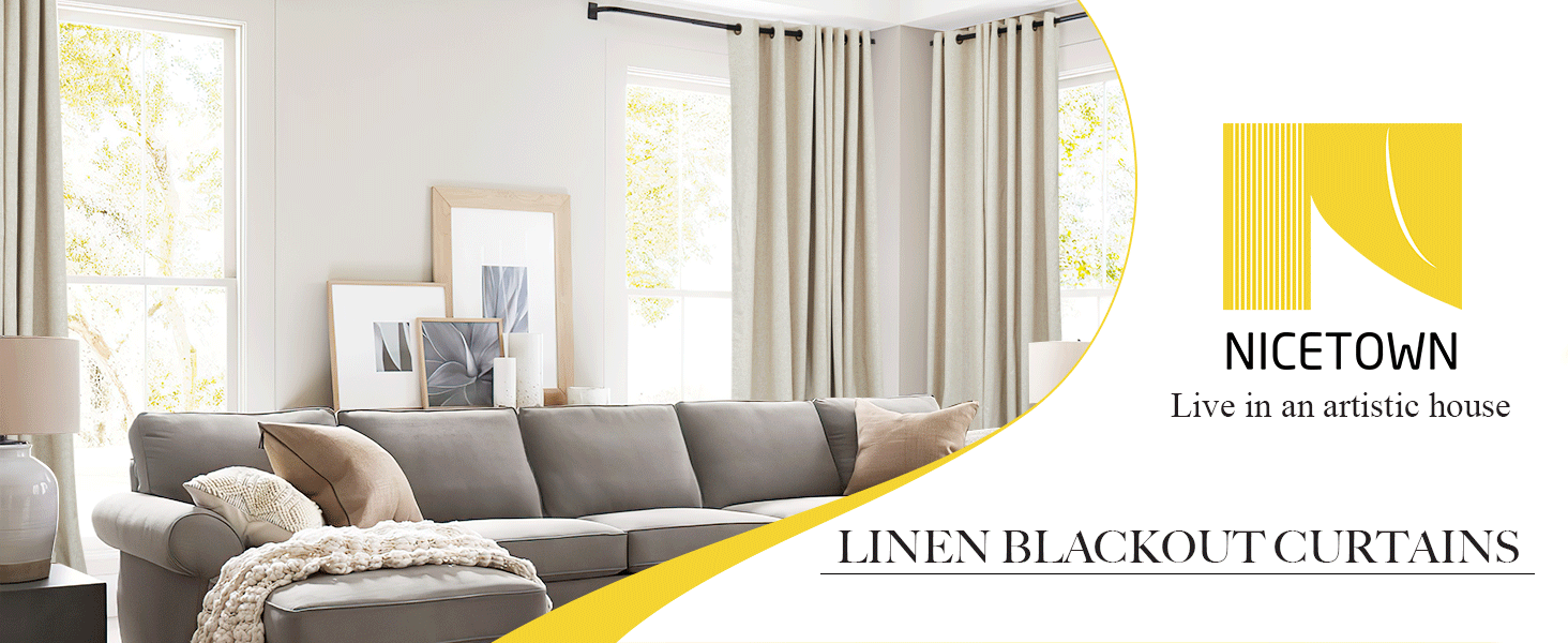 LINEN BLACKOUT CURTAINS FOR BEDROOM LIVING ROOM