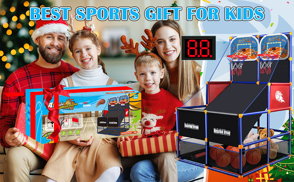 double Basketball Hoop Arcade Game Set with Electronic Scoreboard LED Light