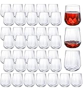 Tosnail 40-Pack Plastic Stemless Wine Glasses, 12 Oz Unbreakable Plastic Drinking Cups for Home, ...