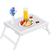 Asuthzon Bed Tray Table for Eating with Folding Legs, Bamboo Breakfast Table in Bed for Eating on...