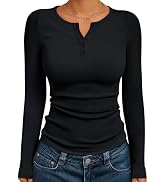 Trendy Queen Long Sleeve Henley Shirts for Women Fall Winter Ribbed Tops | Henley Shirts Fall Top...