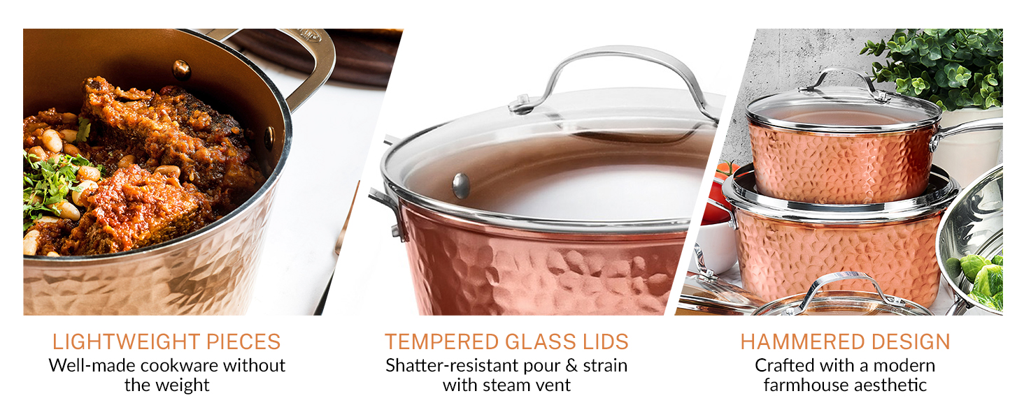 Hammered Non Stick Frying Pans Nonstick Frying Pan with Lid, Nonstick Pan Ceramic Pan Copper