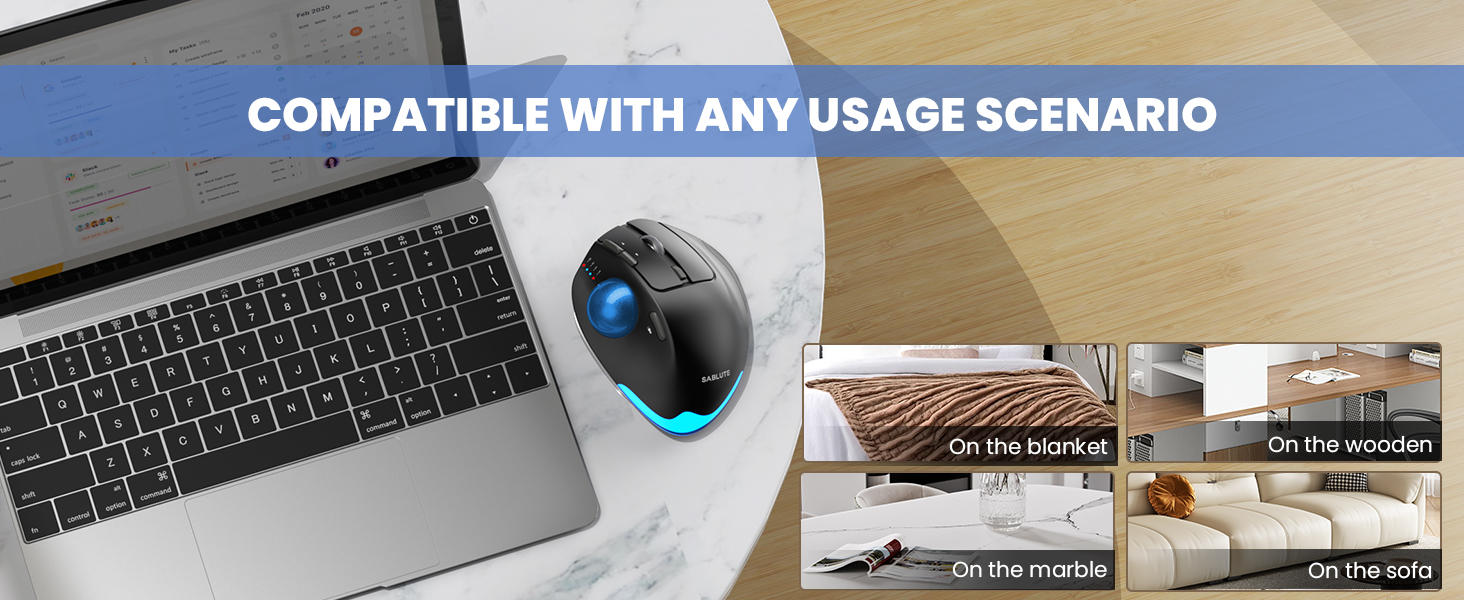 Wireless Trackball Mouse, Ergonomic Bluetooth Rechargeable Computer Mouse-Blue Ball