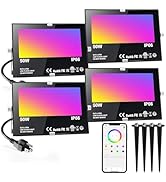 LED Flood Light Outdoor 500W Equivalent 5000LM,Bluetooth RGBW Colored Floodlight Landscape Lighti...