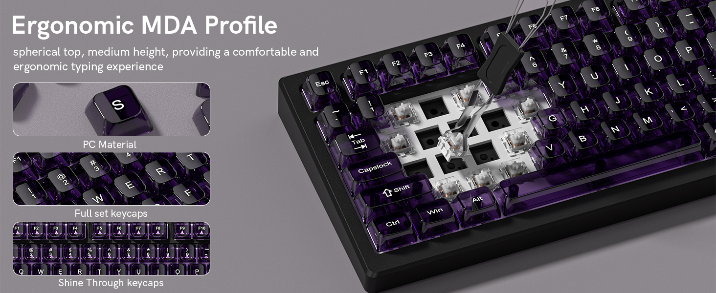 Clear keycaps,Transparent Keyboard keycaps,Jelly Key caps Set,Shine Through keycap,MDA Profile caps