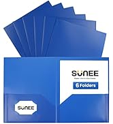 SUNEE 2 Pocket Folders (6/Pack, Blue) Heavy-Duty Plastic Folders with Pockets, Fit 8.5x11 Letter ...