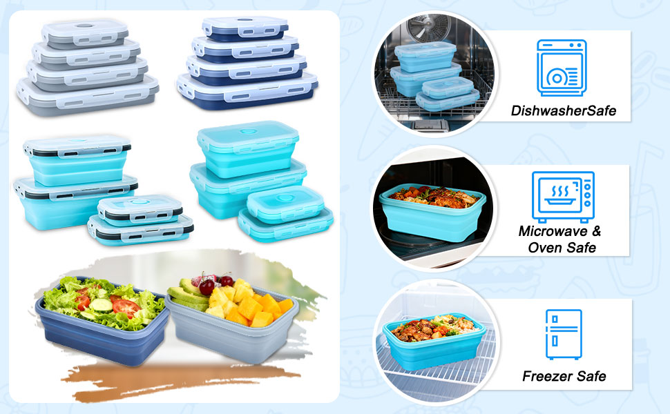 Collapsible Food Storage Containers Silicone Lunch Container with Lids Collapsible Lunch Box Food