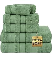 American Soft Linen Salem Bath Towel Set, 6 Piece Towels for Bathroom, 100% Turkish Combed Zero T...