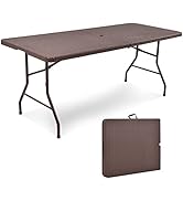 GYMAX 6FT Folding Table, Portable Lightweight Camping Table with Carry Handle, Easy Fold Up Recta...