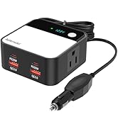 200W Car Power Inverter 12V DC to 110V AC, Car Converter with 1 AC Outlet and 4 USB Ports, Car Pl...