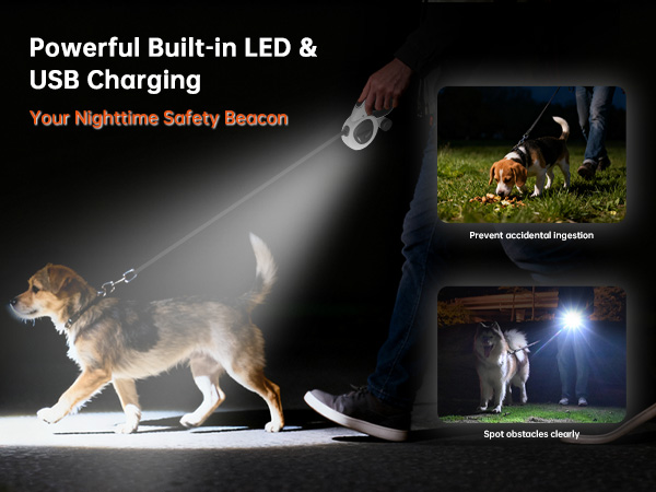 16Ft Retractable Dog Leash with LED Light, Heavy Duty Dog Leash