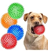 SHARLOVY 3'' Squeaky Balls for Small Dogs, 4 Colors Spiky Dog Balls for Puppy Teething, Durable P...