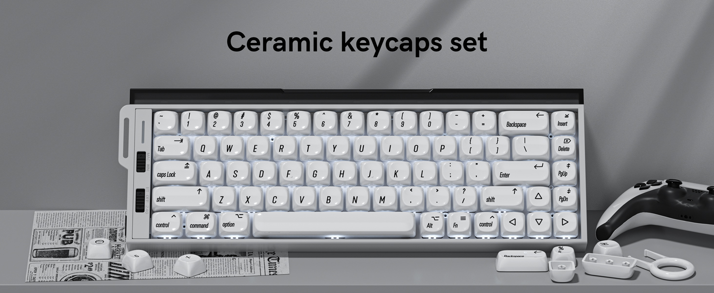 White PBT Keycap Set,Glossy Custom Keycaps Ceramic Style, Dye Sublimation 131-key,MOA Profile Keycap