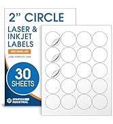 2" Printable Round Labels for Laser and Inkjet Printers - 600 Blank Labels, 30 Sheets for Thank Y...