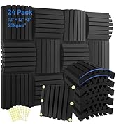 Focusound 24 Pack Curved Acoustic Foam Panels 3" x 12" x 12" Sound Proof Foam Panels Soundproofin...