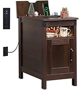 WLIVE End Table with Charging Station, Narrow Side Table for Living Room, Farmhouse Night Stand w...