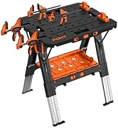 Pony Portable Folding Work Table, 2-in-1 as Sawhorse &amp; Workbench, 31” W×25” D×25”-35”H, Large Loa...