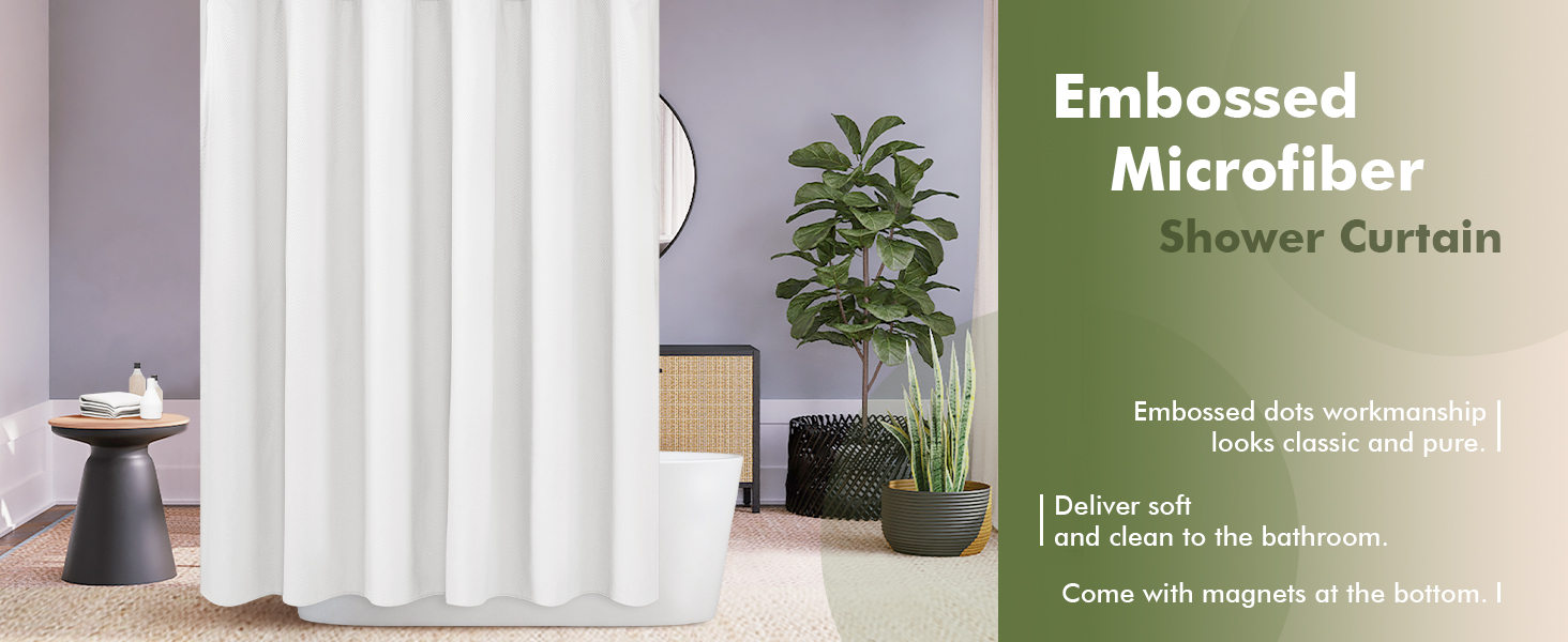 embossed microfiber shower curtain or liner white 7072