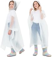 TUNCHMO 2 Pack Kids Rain Ponchos Reusable EVA Ponchos with Drawstring Hood, Waterproof Jacket for...