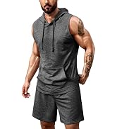 COOFANDY Mens Sleeveless Workout Hoodie Shorts Set 2 Piece Outfits Hooded Tank Tops Gym Tracksuit...