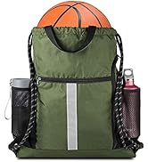 Drawstring Backpack Sports Gym Bag With Shoe Compartment and Two Water Bottle Holder