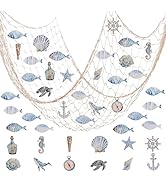 Vhxmaizxn 23 Pcs Nautical Nature Fish Net Wall Decoration Fishing Fishnet Wooden Decor Starfish S...