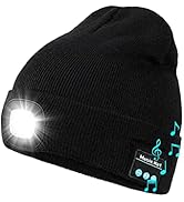Bluetooth Beanie Hat with Light, Unisex USB Rechargeable 4 LED Headlamp Cap with Headphones, Buil...