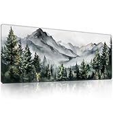 Watercolor Forest Mouse Pad, Vivid Pine Tree Landscape Mousepad - Large Non - Slip Desk Mat for O...