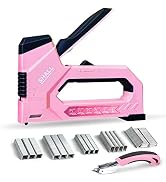SHALL 6-in-1 Staple Gun Heavy Duty - Pink Upholstery Stapler Nail Gun with 4000 Counts Staples, W...