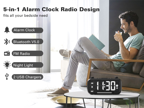 Mesqool 5-in-1 Bluetooth Alarm Clock Radio