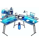 HLDIRECT 51 Inch L Shaped Gaming Desk with LED Lights &amp; Monitor Stand, Large Corner Computer Gami...