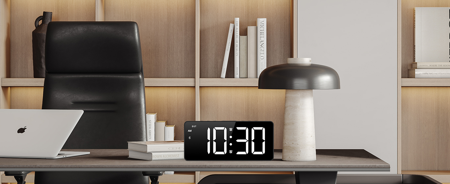 Digital Alarm Clock, LED Bedroom Clock with Bluetooth Sync Time