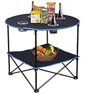 LEADALLWAY Folding Picnic Table Portable Outdoor Camping Table with 4 Cup Holders and Carrying Ba...