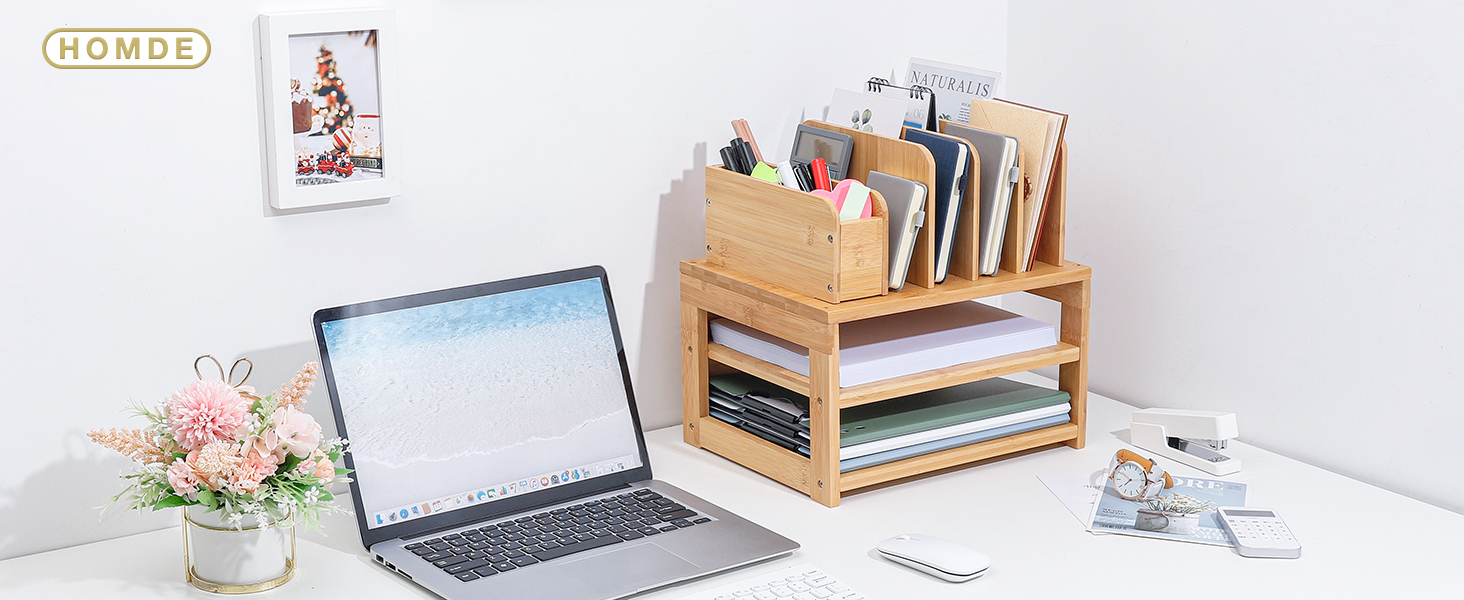 Bamboo Desk Organizer with File Holder