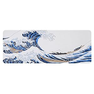 Extended Large Gaming Mouse Pad,Waterproof Keyboard Mouse Mat Desk Pad,Japanese Sea Wave