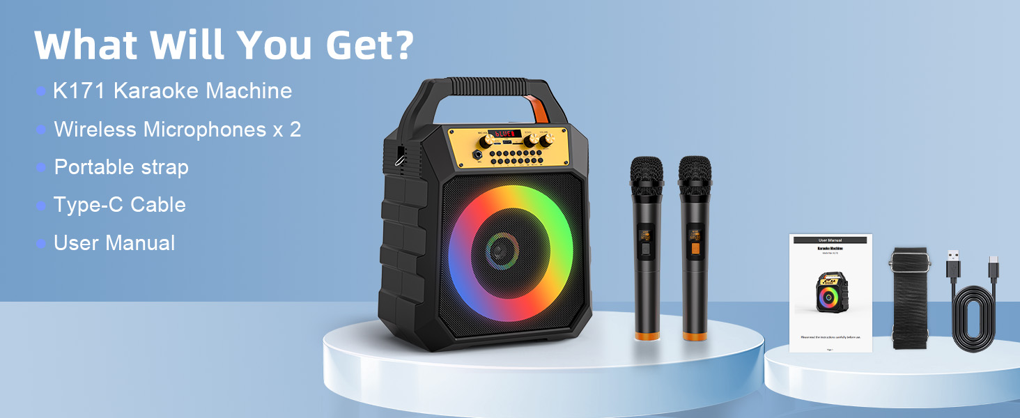 karokee machine with bluetooth and wireless microphone for adults