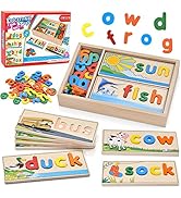 Atoylink Wooden Spell Learning Toys for 2 3 4 5 Year Old Kids Match Letter Spelling Game Board &amp; ...
