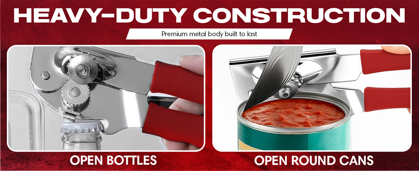 Can Opener Heavy Duty - Manual Hand Crank for Large Cans with Anti-Slip Grip - Stainless Steel