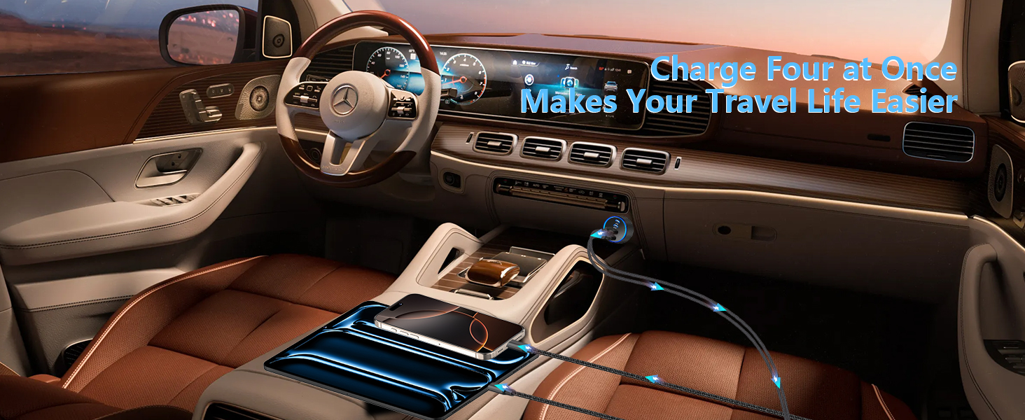 MFi Certified 4-Port 90W USB-C/USB-A Power Cigarette Lighter PD/QC USB-C Car Charger for iPhone 16