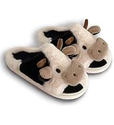 Cute Soft Cow Slippers for Women, Cartoon Cow Print Slippers, Fluffy Cotton Animal Slippers for I...