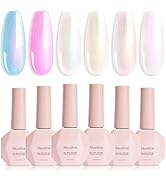 MelodySusie 7.5ML Glitter Gel Nail Polish Set, 6 Colors Aurora White Sparkle Gel Polish Kit Auror...