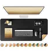YSAGi Double-Sided Desk Pad, Leather Desk Mat, Eco Cork Desk Pad Protector, Large Mouse Pad for D...