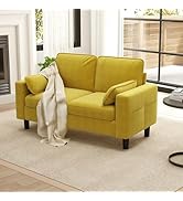 kinbor Small Couches for Small Spaces - Yellow Modern Loveseat Sofa with Magazine Pockets &amp; Detac...