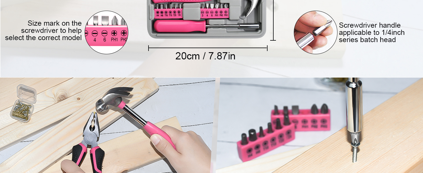 25 piece pink household tool kit